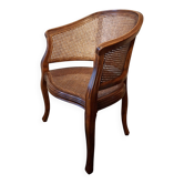 Half-moon rattan and hardwood armchair, early 20th century