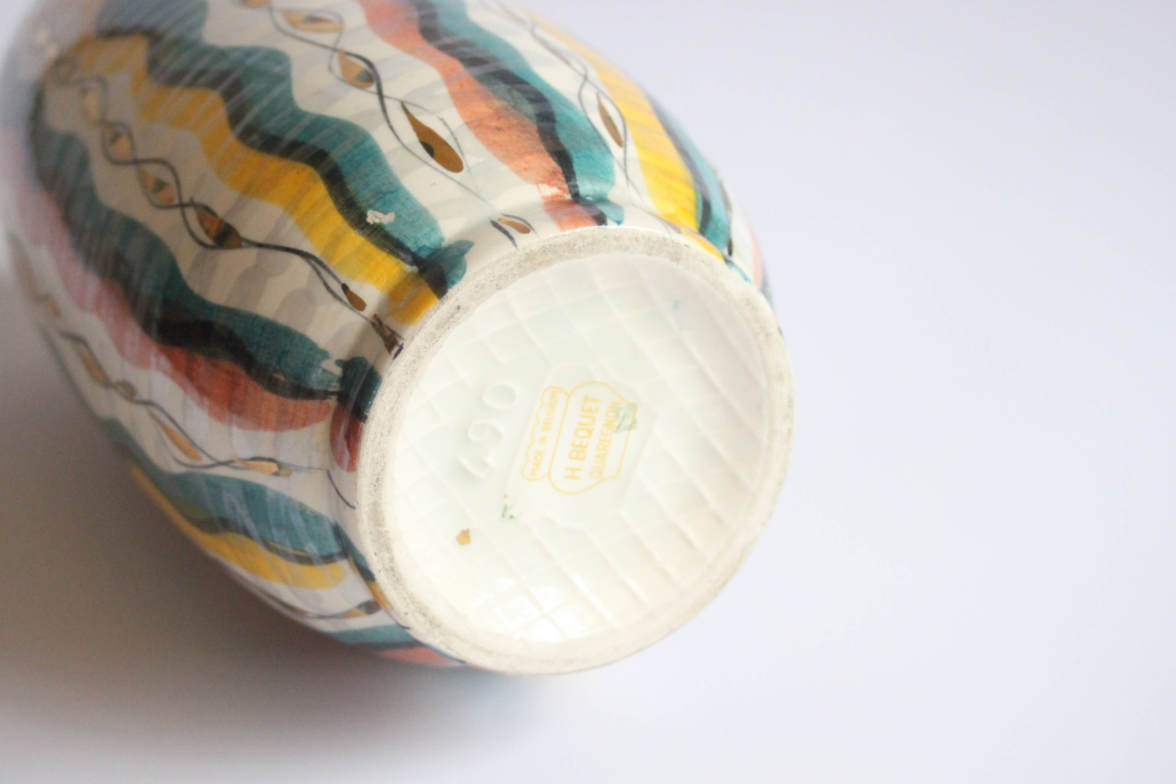 Colorful 1950s vase by Hubert Bequet, Belgium