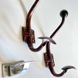 Set of 3 vintage patinated metal coat hooks