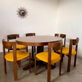 Old inlaid wood table designed by Dieter Waeckerlin Idealheim from the 60s, extendable