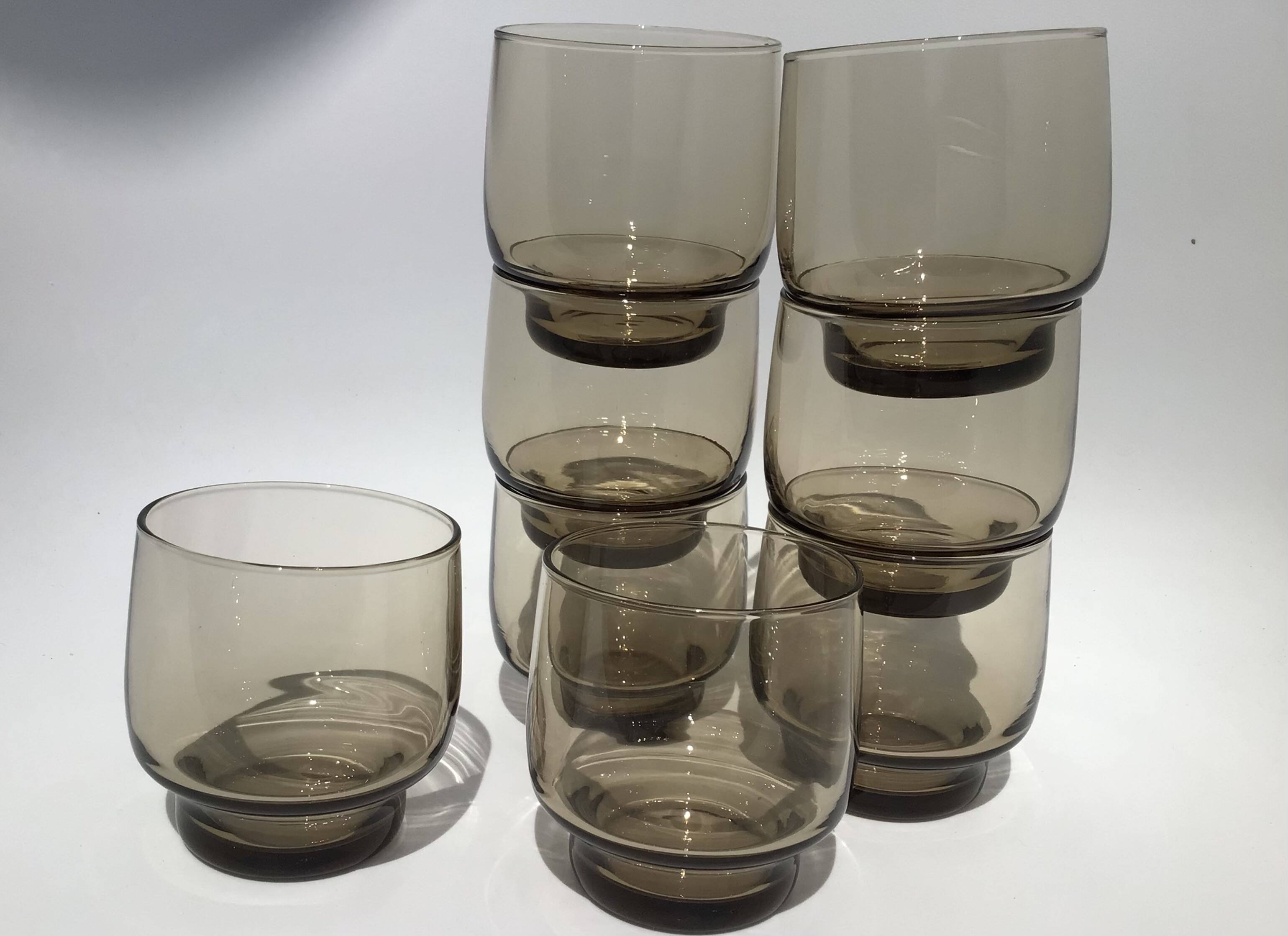 8 Low Smoked Water Glasses 70's