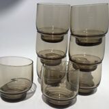 8 Low Smoked Water Glasses 70's