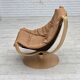 1980s, Scandinavian swivel armchair, furniture leather, bent wood.