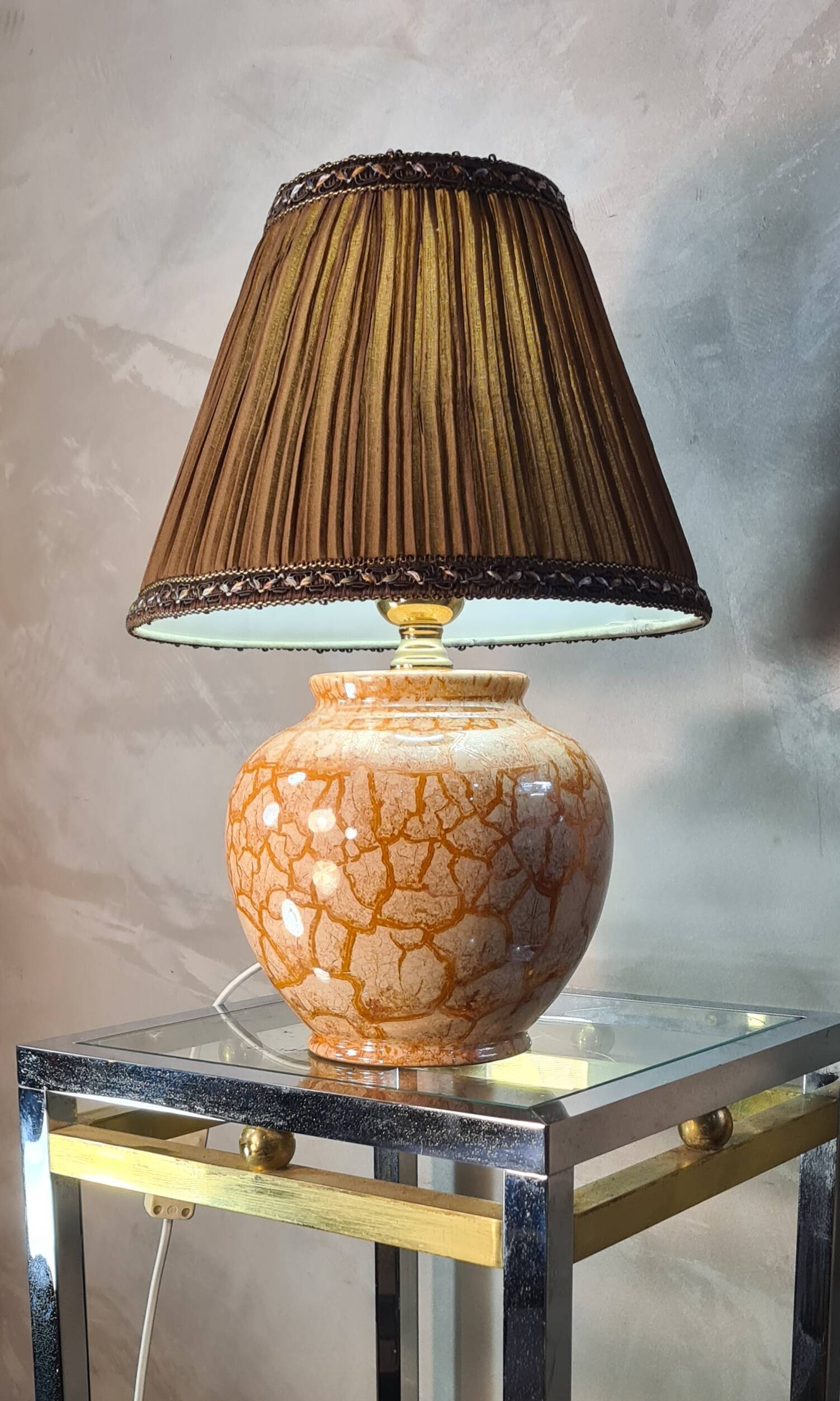 Crackle style ceramic lamp cream and varnished ocher 37x26