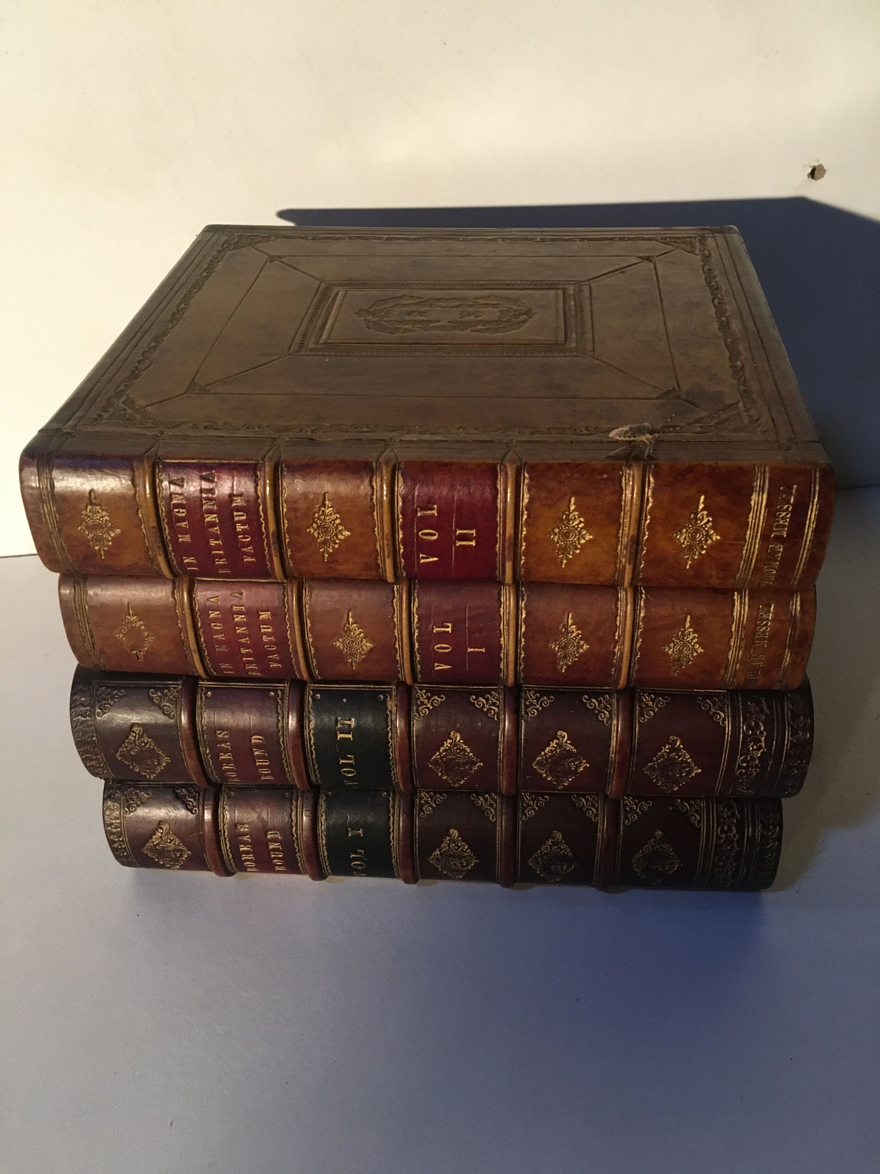 Stacked book ice bucket made of wood and leather