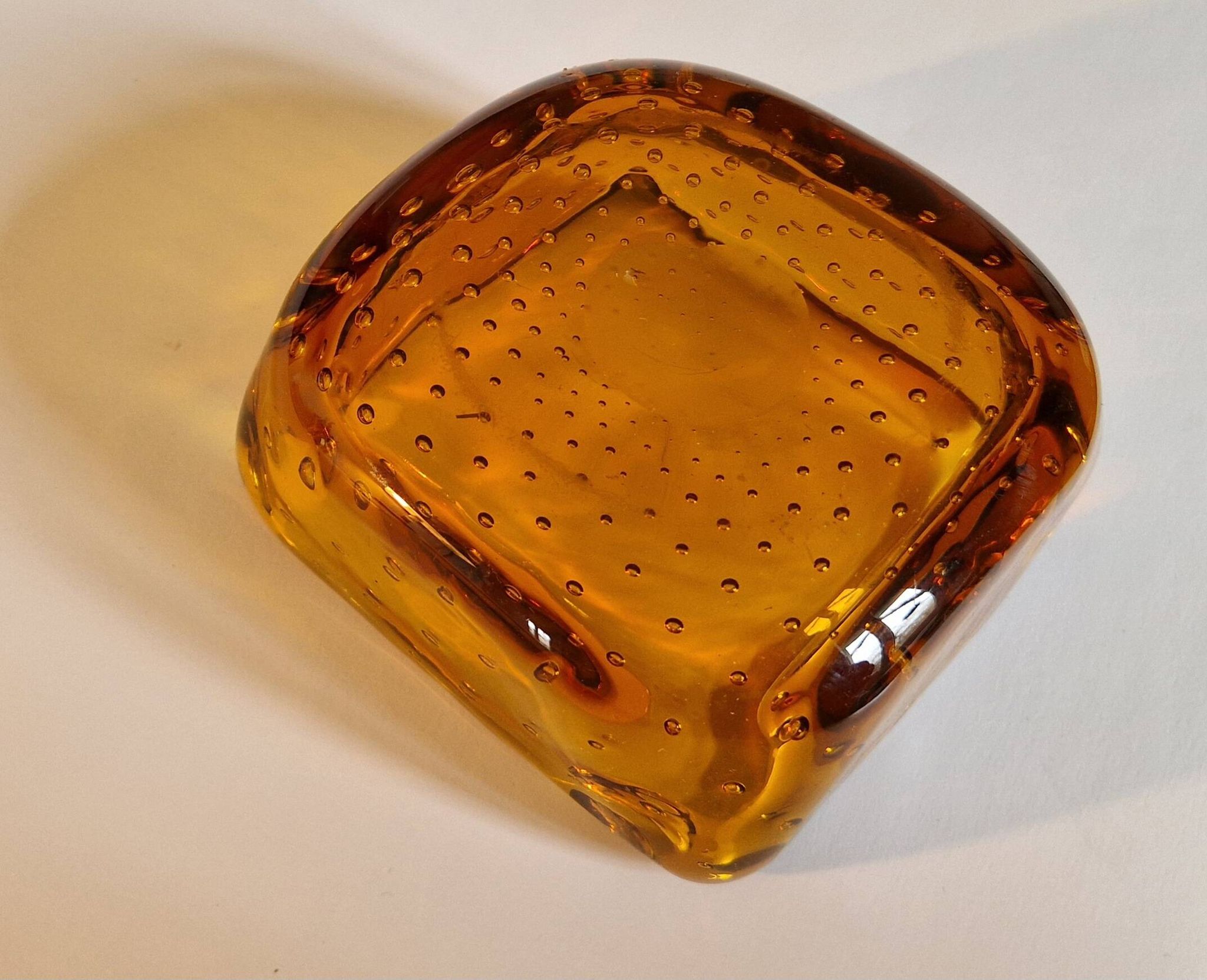 Italian Murano Amber Bubble Glass Ashtray Bowl Circa 1960