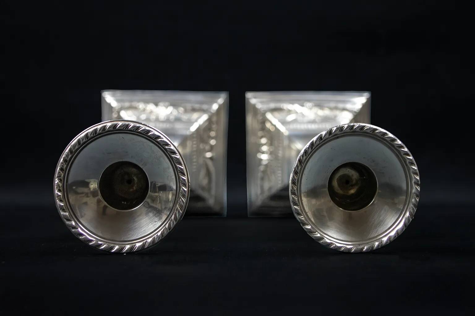 Pair of Neoclassical Victorian Silver Plated Candlesticks