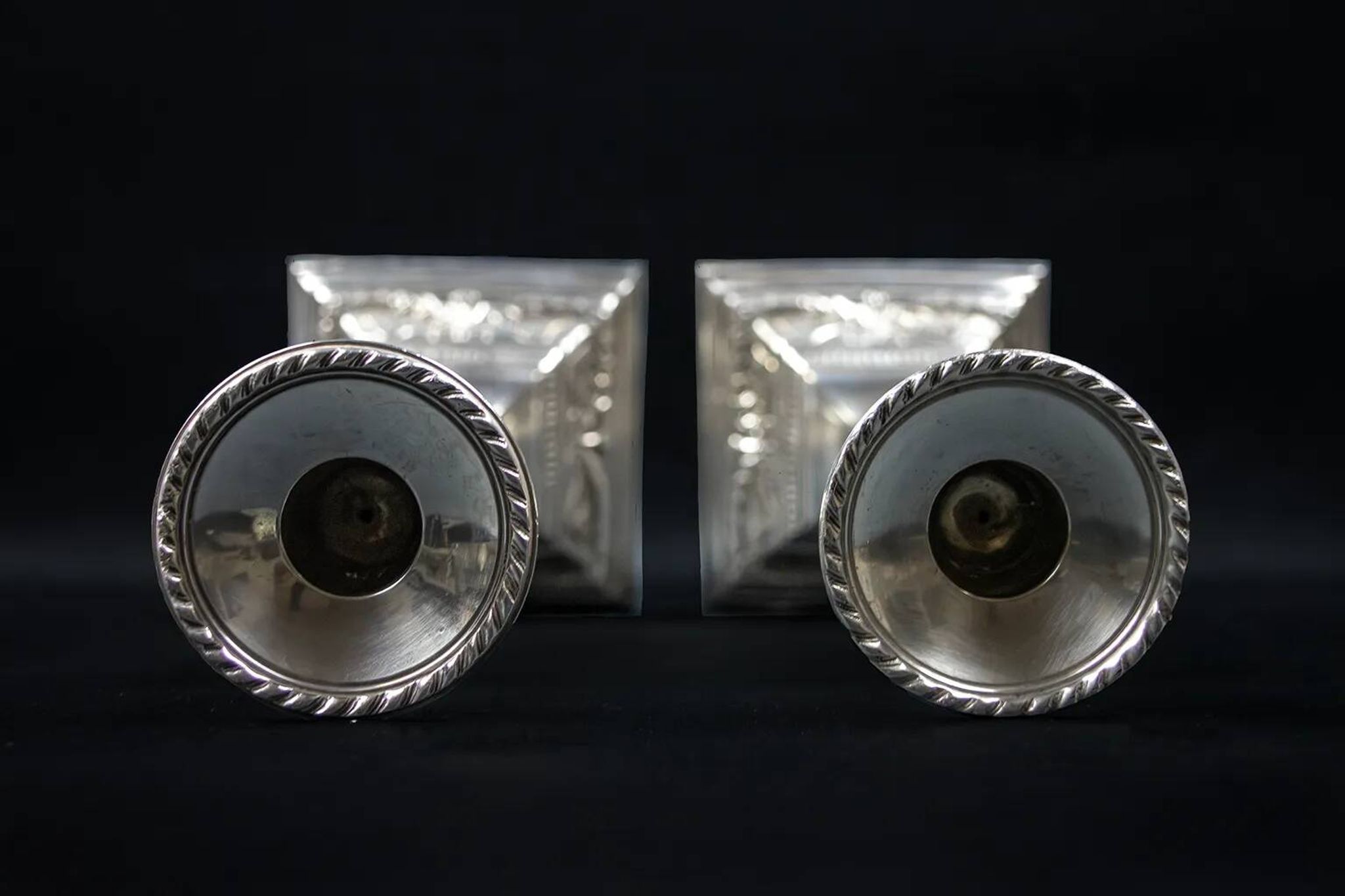 Pair of Neoclassical Victorian Silver Plated Candlesticks