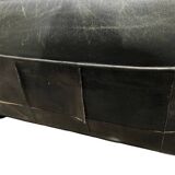 Pair of leather armchairs with marquetry armrests