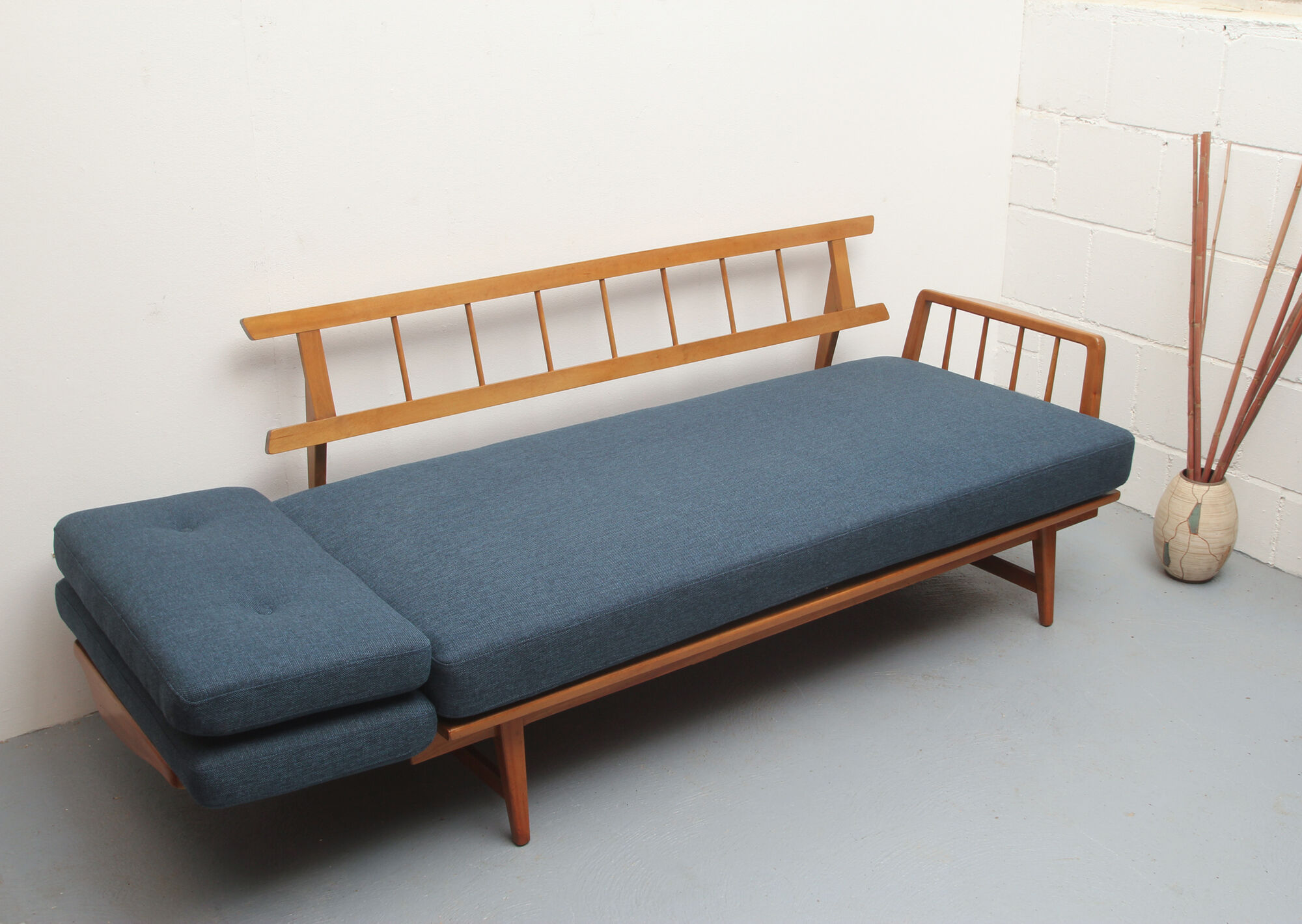 1950s daybed in cherrywood, fresh fabric, WK Furnitures