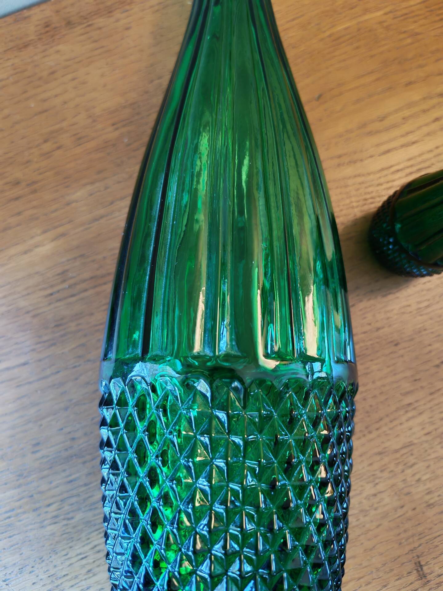 Large vintage Empoli carafe from Italy in green glass.