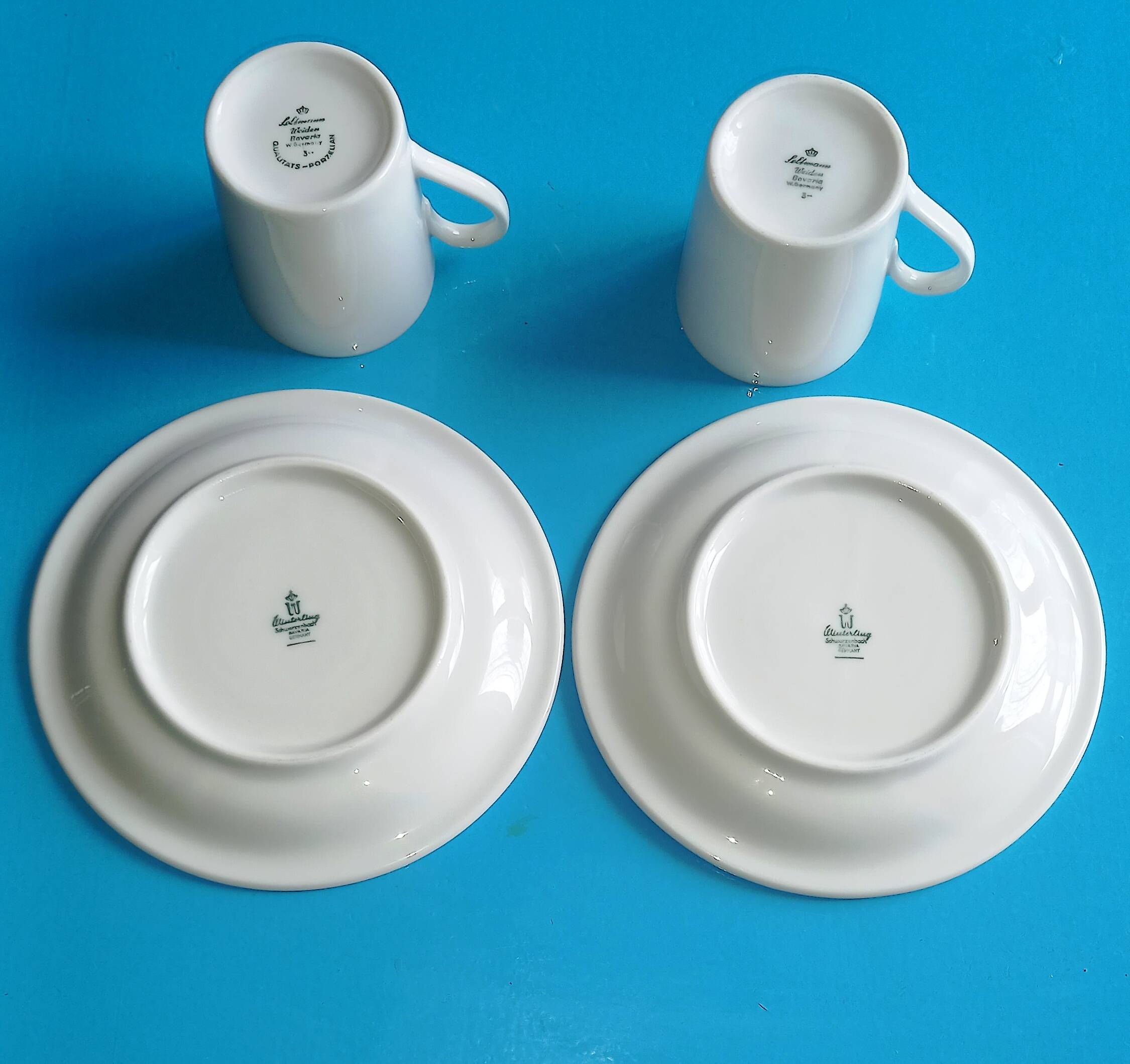 2 espresso coffee cups, 2 matching saucers - Bavaria Porcelain - 5.5 x 0.6cm approx.