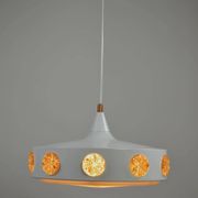 Pendant Lamp with Amber Glass Medallion Inserts — Vitrika, Denmark, 1960s
