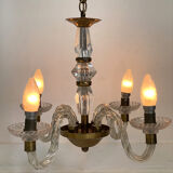 Suspension verre et laiton vintage 1950