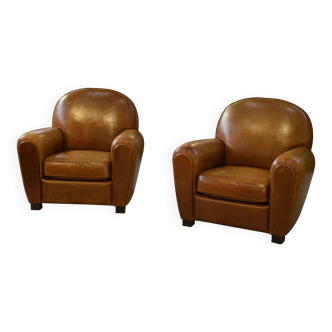 Pair of leather club armchairs