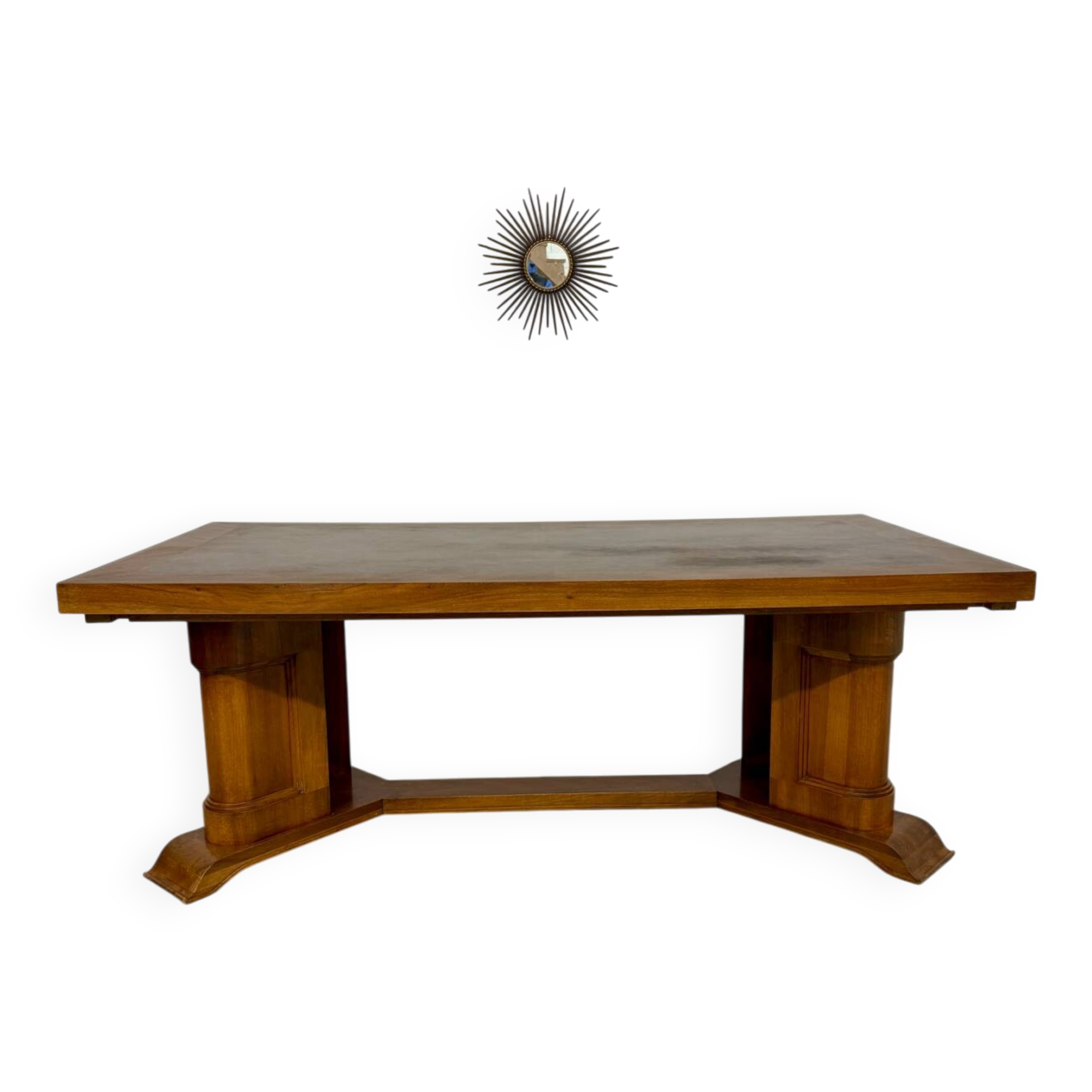 Ancienne table en noyer et loupe art déco année 30 France rallonges