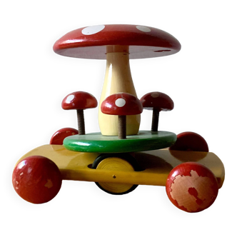 Vintage wooden pull toy - Mushroom - 1960s