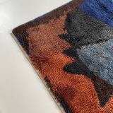 Tapis abstrait scandinave multicolore à poils hauts Rya, Suède, années 1960