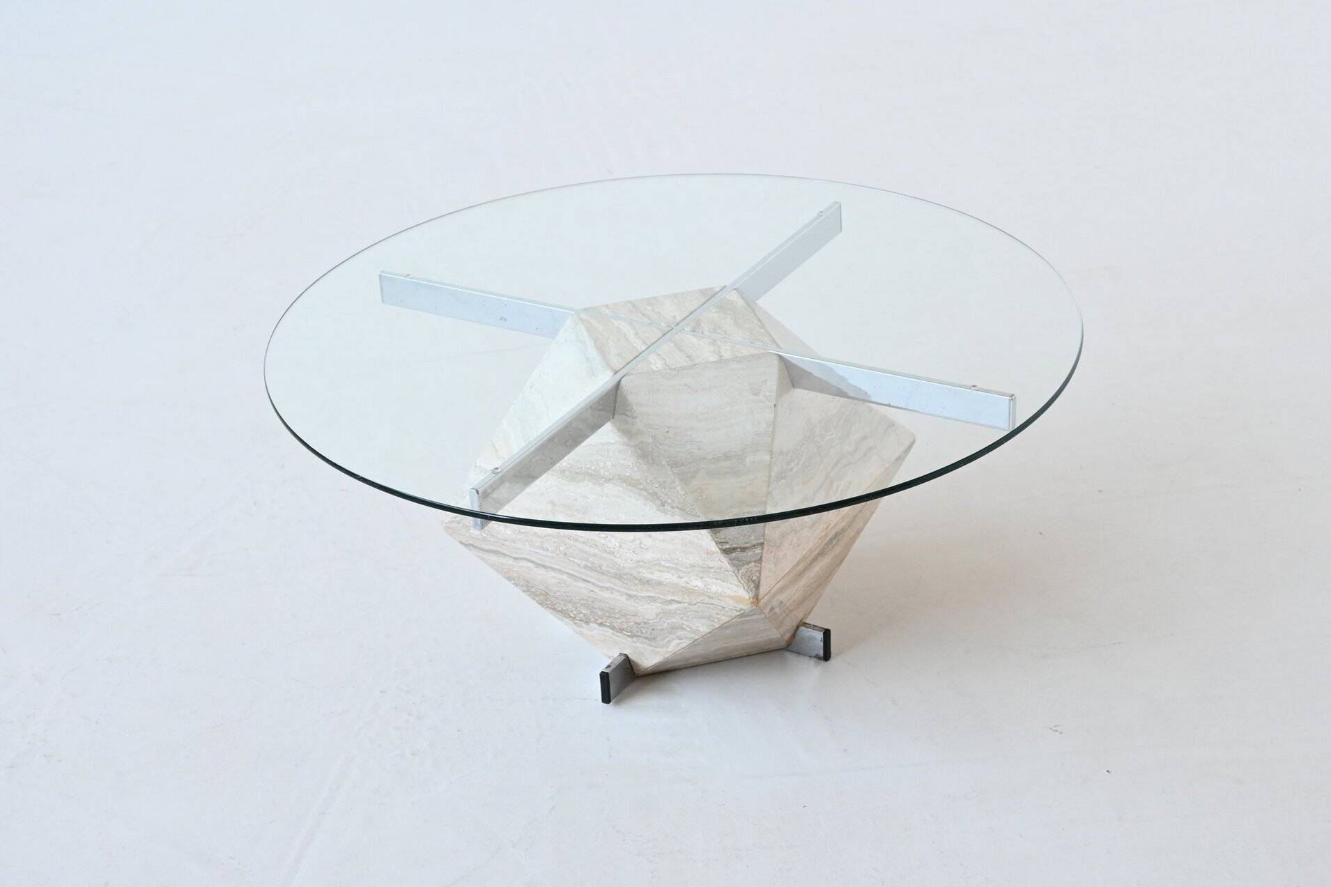Diamond shaped coffee table in white travertine Italy 1960