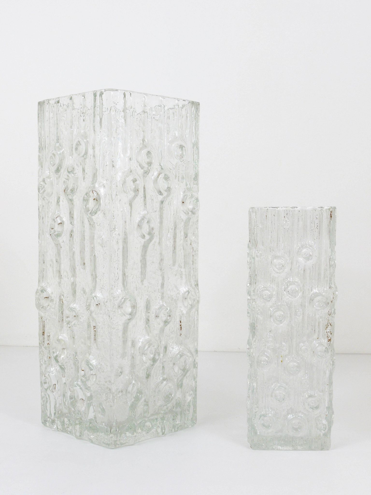 Peill & Putzler Modern Square Op Art Vase in Frosted Glass, Germany, 1970s