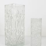 Peill & Putzler Modern Square Op Art Vase in Frosted Glass, Germany, 1970s