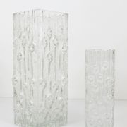 Peill & Putzler Modern Square Op Art Vase in Frosted Glass, Germany, 1970s
