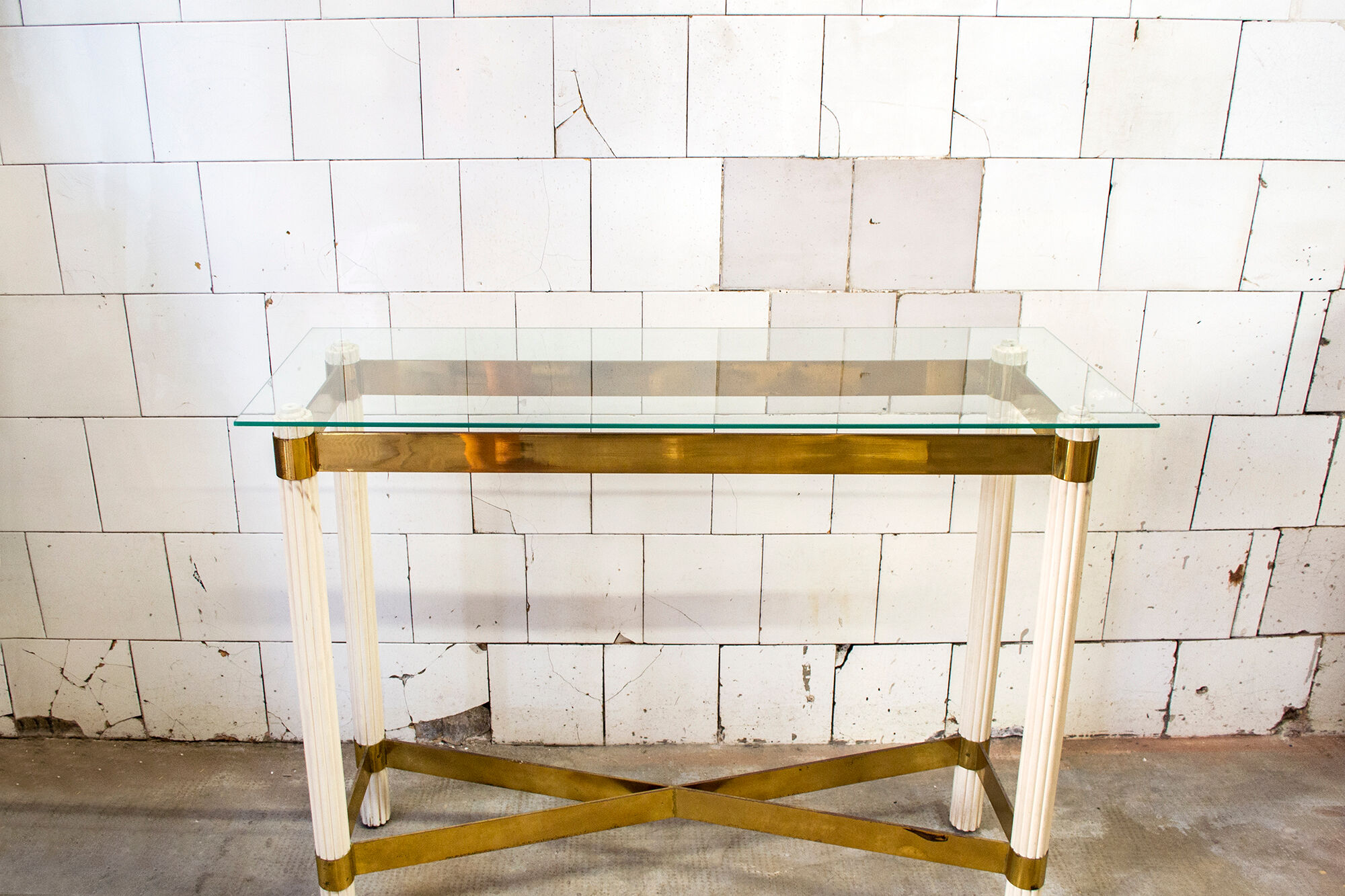Console in lacquered wood, brass and glass Italy 70s