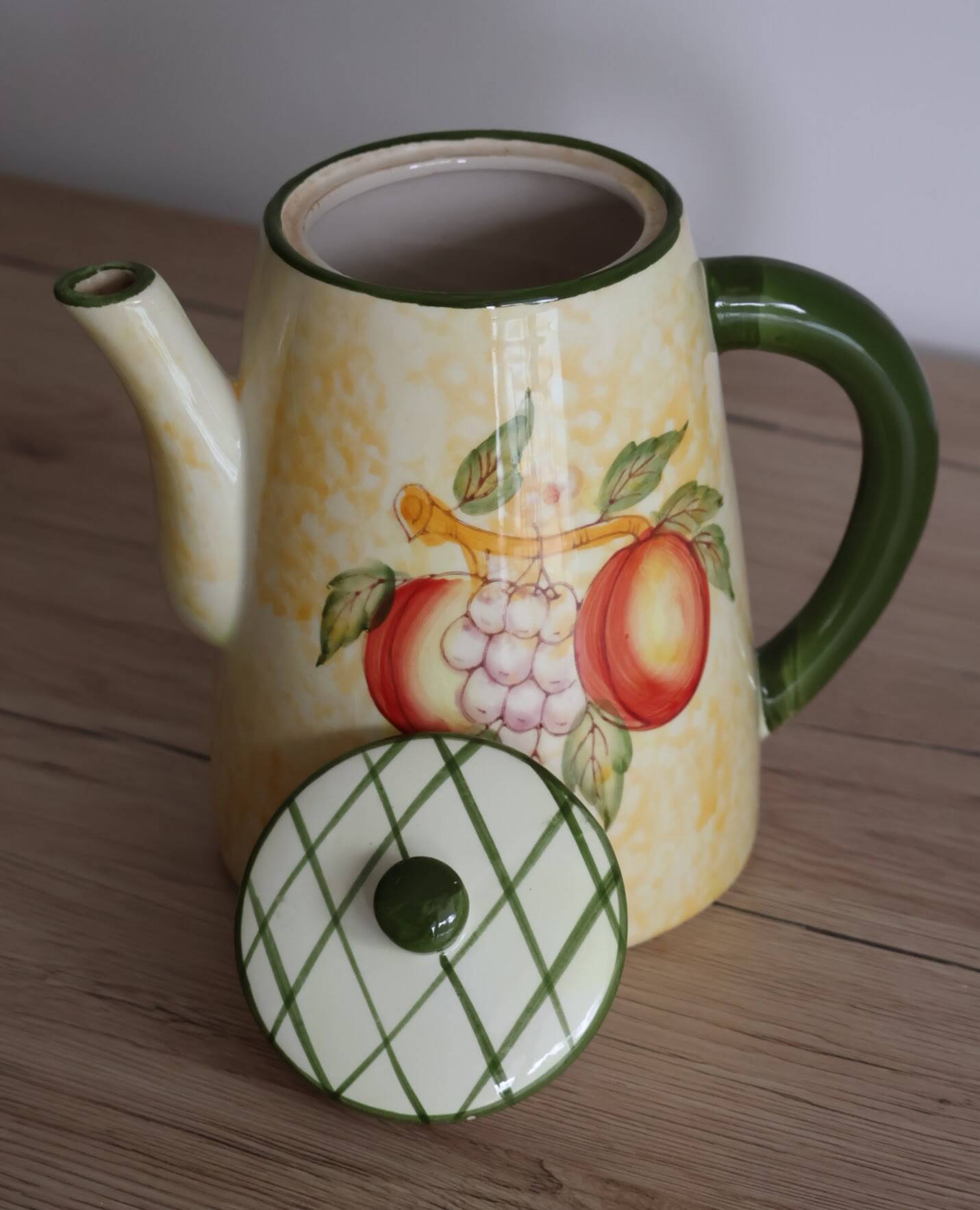 Vintage yellow and green ceramic coffee pot