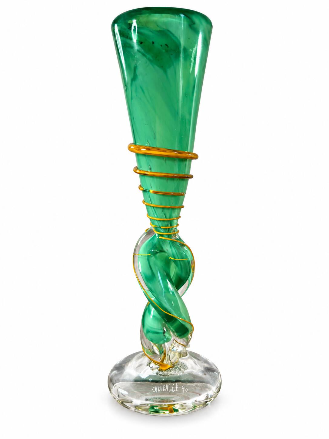 Blown glass vase by Guy Untrauer, signed and dated 1990.