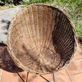 Vintage 1950s rattan and wrought iron basket armchair