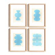 Collection of 4 sky blue abstract paintings signed Eawy.