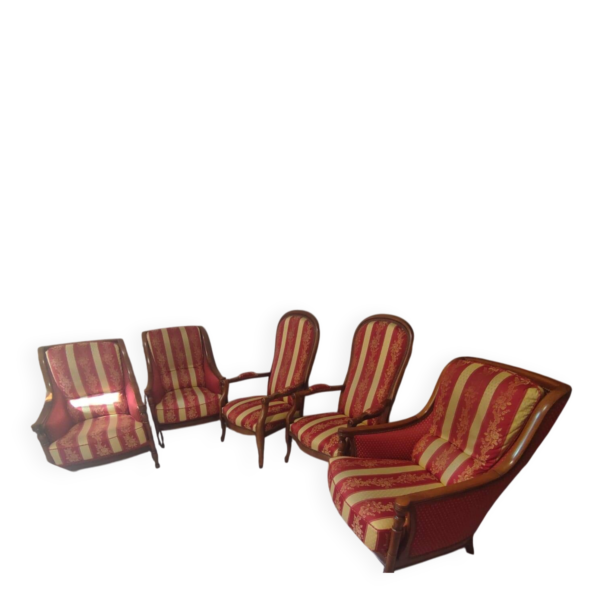 Lot de 5 fauteuils (2 voltaire et 3 fauteuils classiques bois massif)