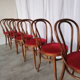 Set of 6 Vintage Bentwood Dining Chairs Set: 1970s , Red Uphols