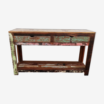 Colorful wooden console with 2 drawers