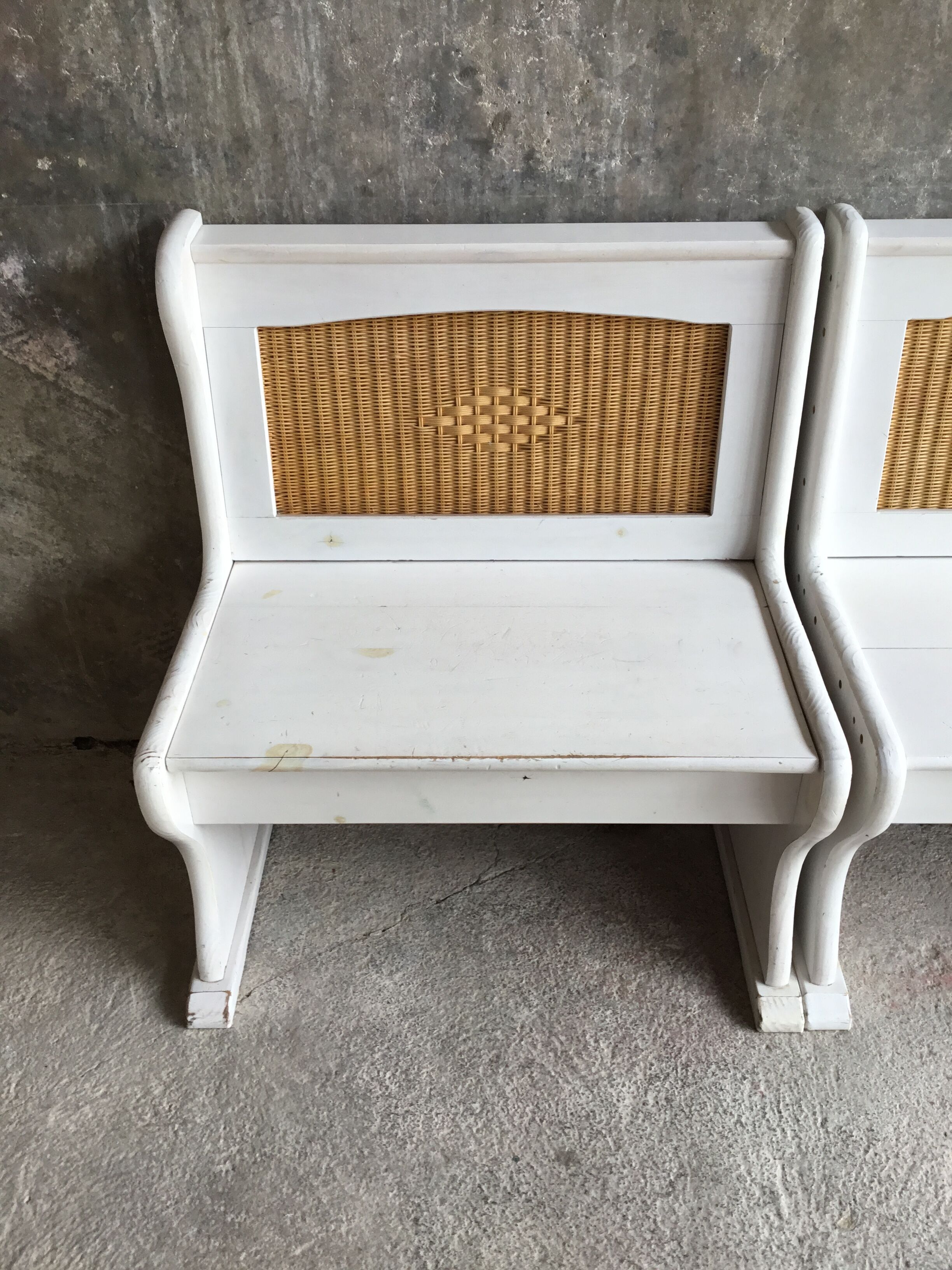Pair of wooden and wicker chest benches - vintage - 1960