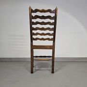Set of 4 oak, rustic, farmhouse, ladderback dining chairs with rush seats 1960s