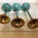Set of candlesticks with green patina and brass Memphis