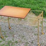 Vintage oak and gold metal side table from the 60s