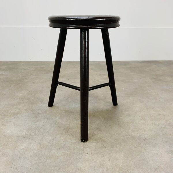 Tabouret tripode industriel métal et bois