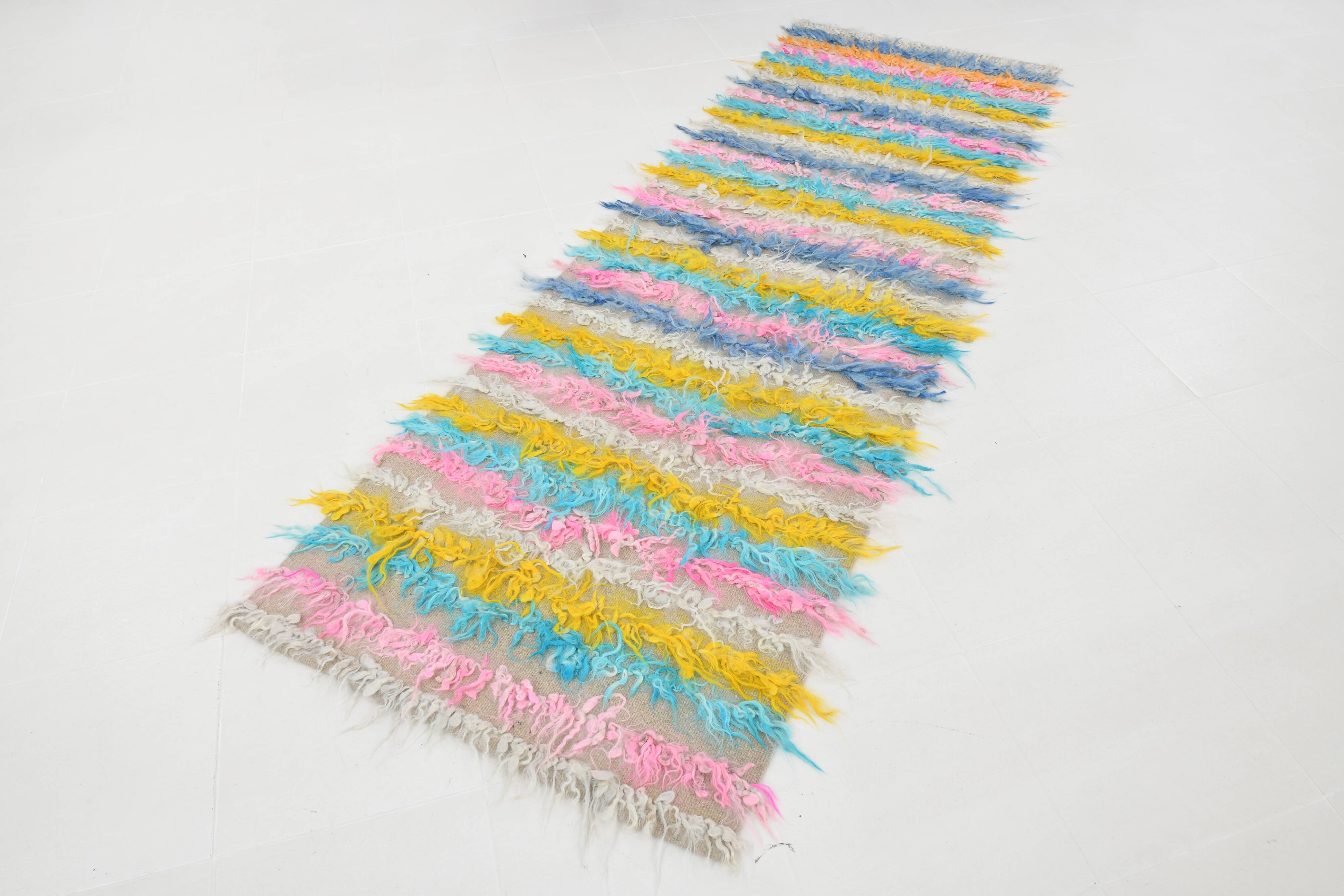 3x10 Pink & Blue Kilim Runner Rug, 94x294Cm