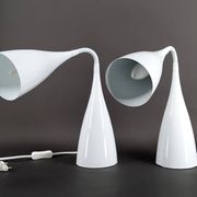 Pair of Vintage Design Lamps in White Enameled Sheet Metal, circa 1970