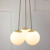 Mid-Century Italian Brass & Opaline Cluster of Lamps