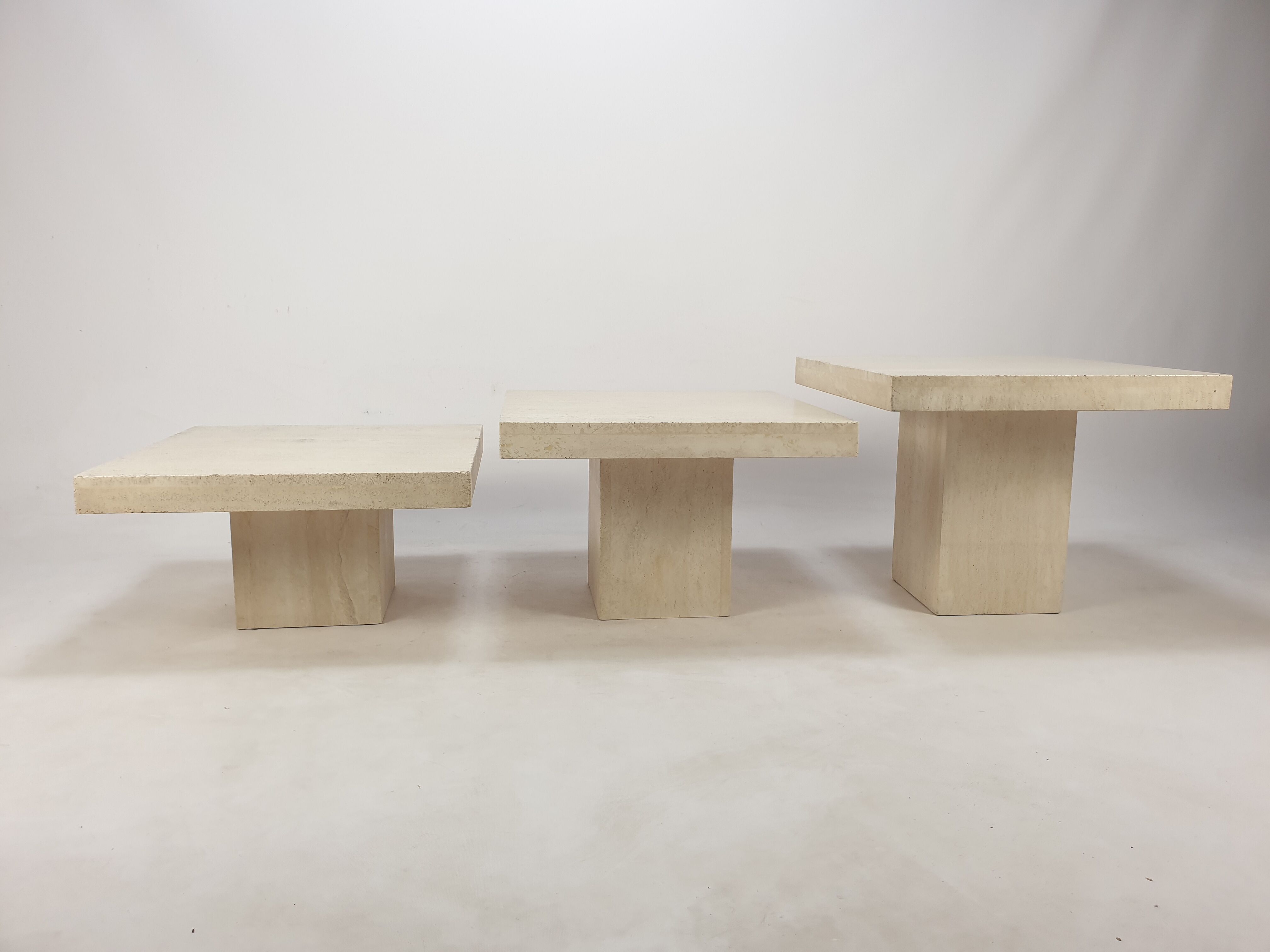 Set of 3 Italian Travertine Coffee Tables, 1980s