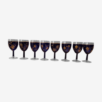 Lot de 8 verres bleus cobalt avec dorures