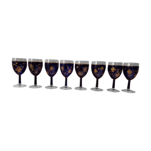 Lot de 8 verres bleus cobalt avec