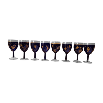 Lot de 8 verres bleus cobalt avec dorures