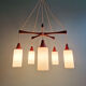 Large Scandinavian chandelier in teak and tubular white opaline, 1960.