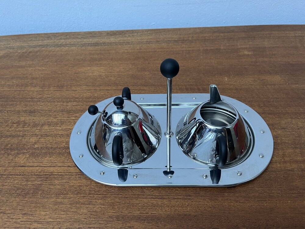 Postmodern Italian plateau for sugar and milk by Michael Graves for Alessi, 1980s, set of 3.