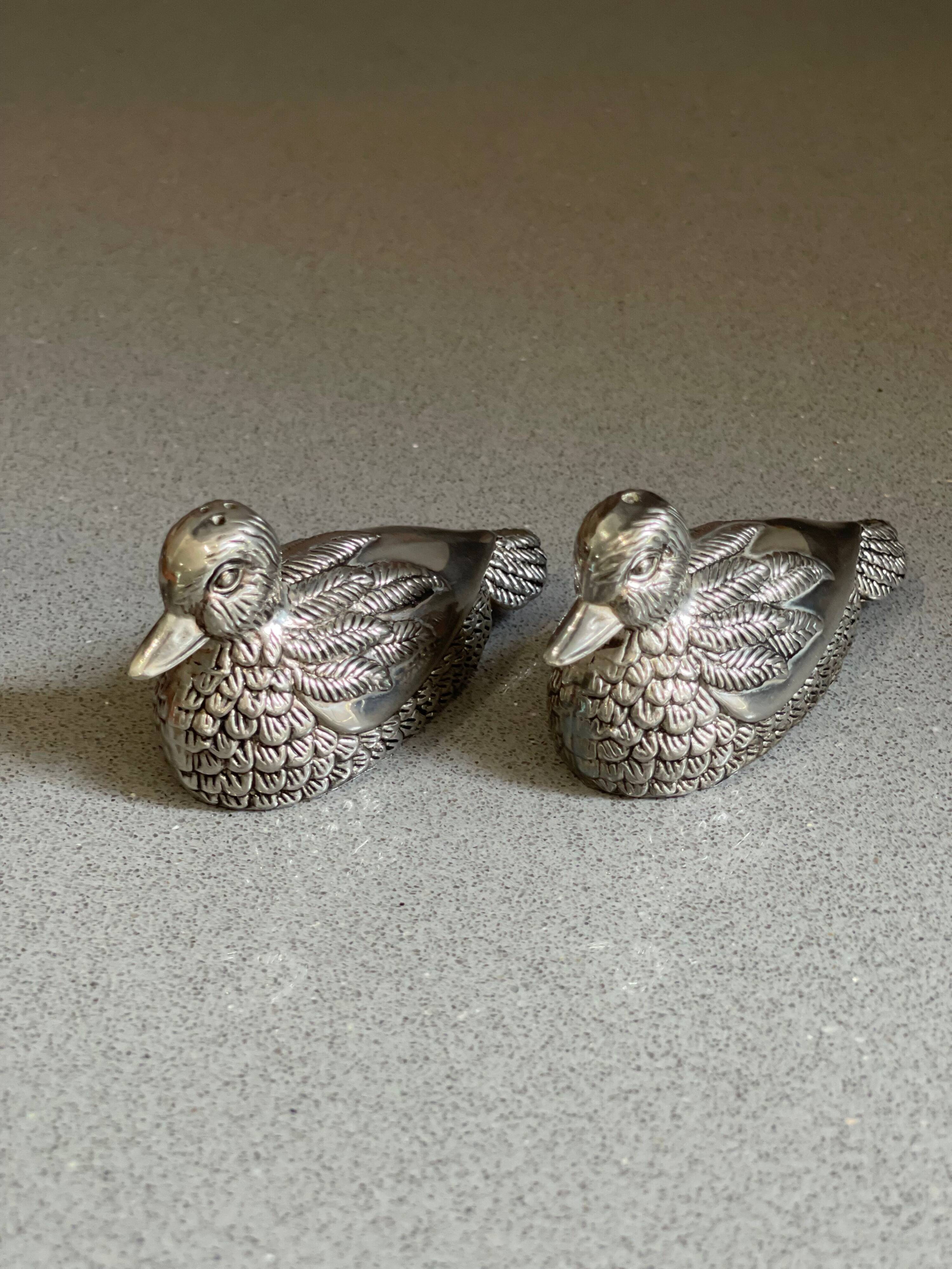 Vintage Pheasant Bird Silver Plated Figurine Salt & Pepper Shakers - a Pair