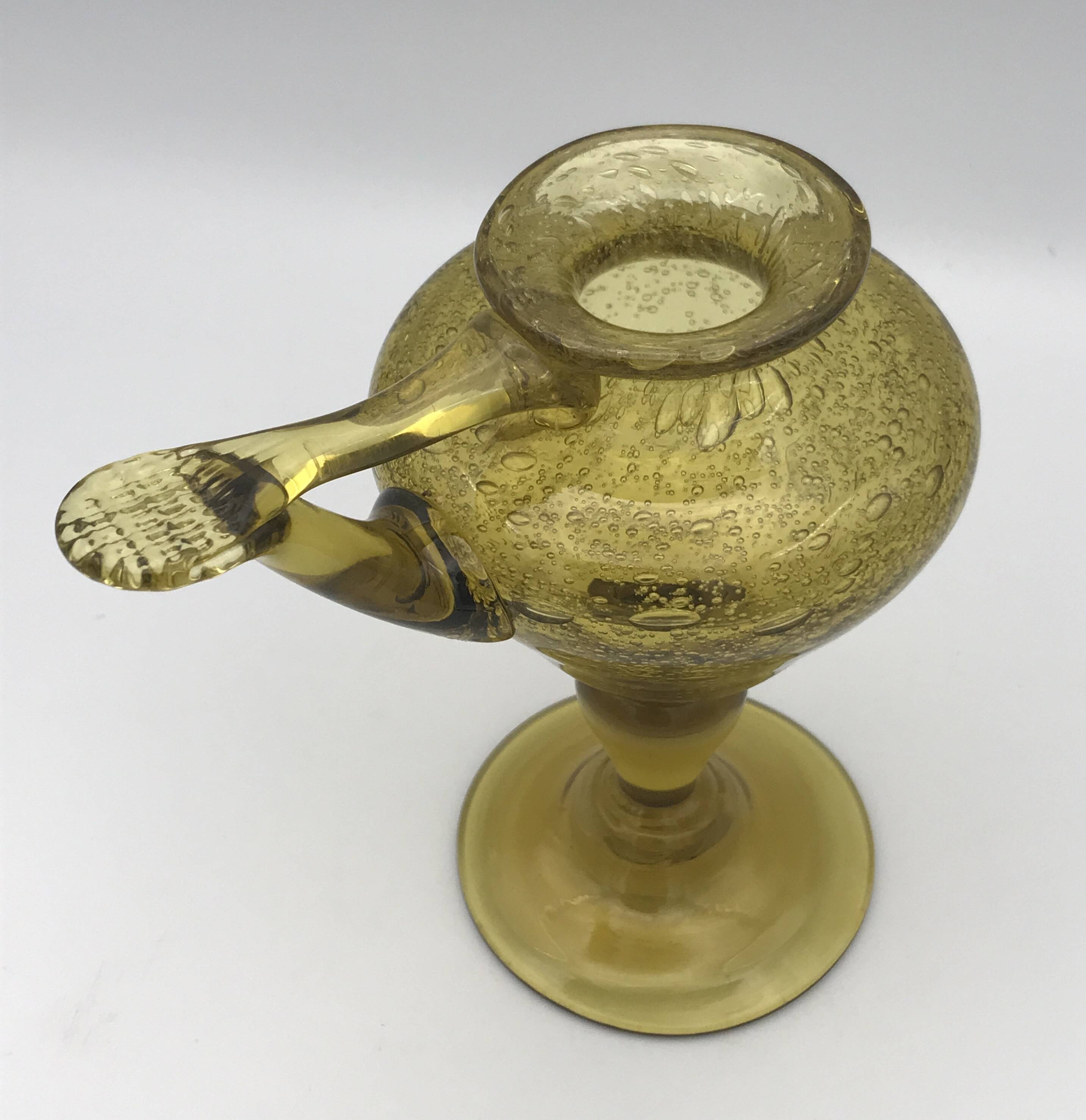 Yellow bubble hand blown glass oil lamp biot glassworks
